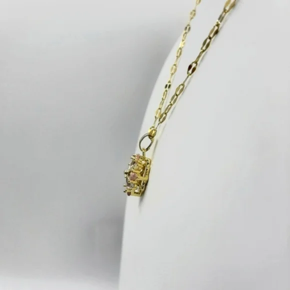 Pink Flower Necklace Gold Plated Stainless Steel Floral - Picture 3 of 4